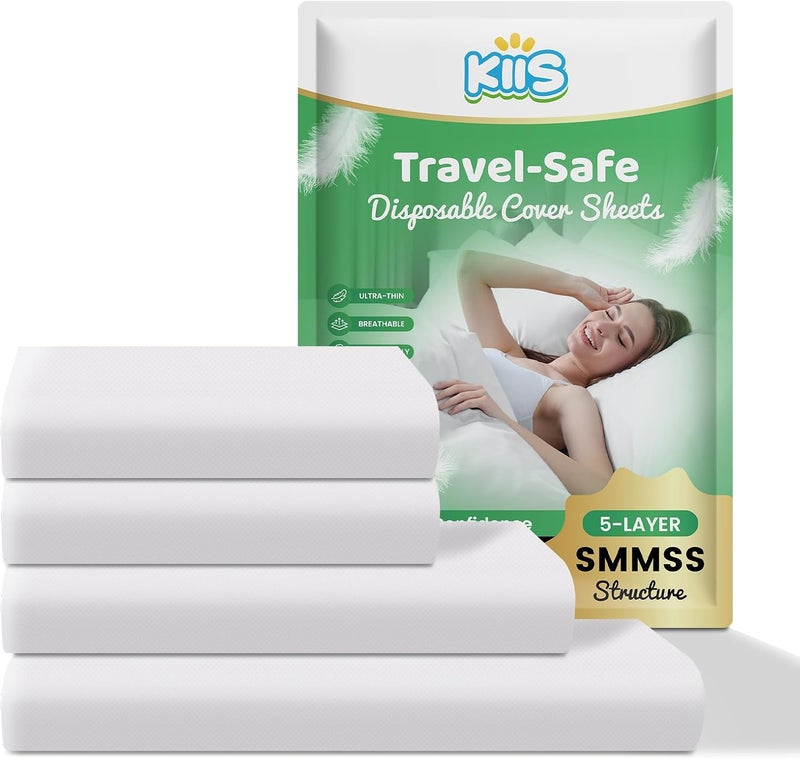 KIIS Travel-Safe Disposable Cover Sheets for Travel, Disposable Bed Sheet, Disposable Duvet/Comforter Cover, Disposable Pillowcases, Perfect for Hotels & Trips (Queen Size) - Image 1