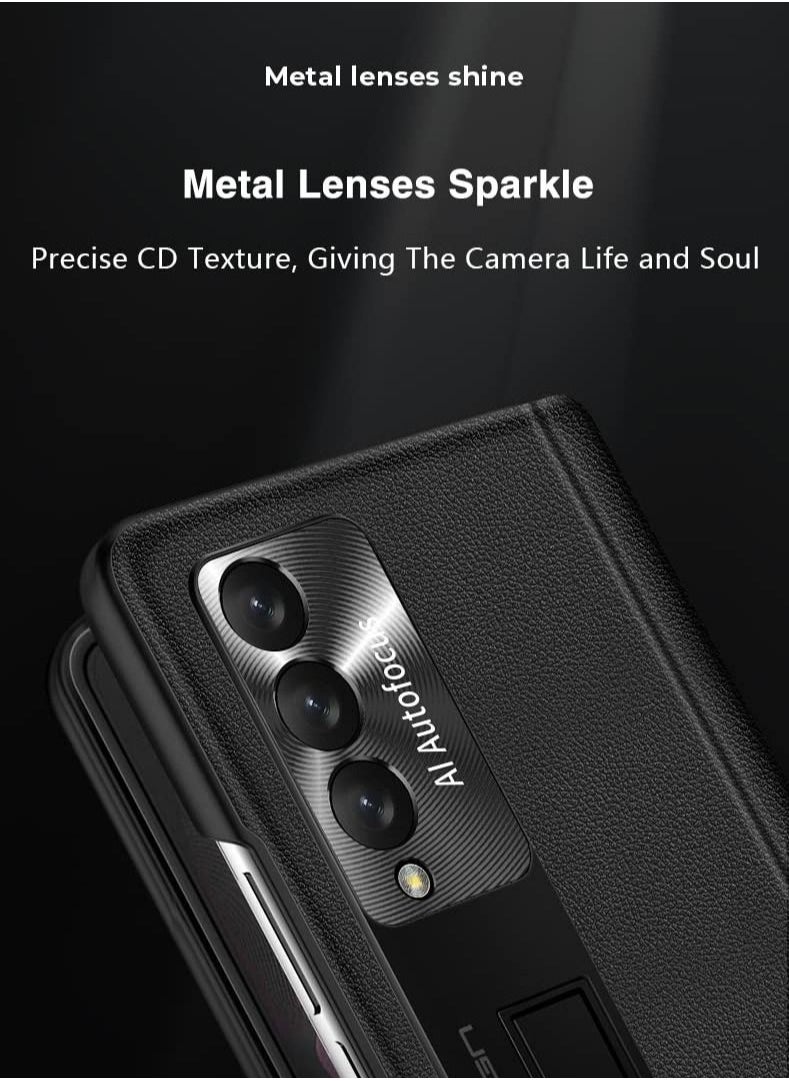 Galaxy Fold 4 Case with Magnetic Hinges Protection Heavy Duty Shockproof Frame Case with Adjustable Kickstand Compatible with Samsung Galaxy Z Fold 4 5G 2022 - Black