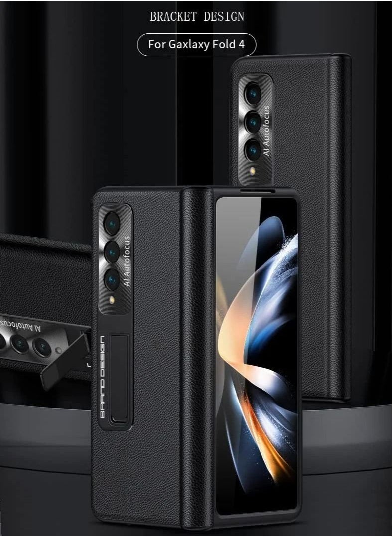 Galaxy Fold 4 Case with Magnetic Hinges Protection Heavy Duty Shockproof Frame Case with Adjustable Kickstand Compatible with Samsung Galaxy Z Fold 4 5G 2022 - Black