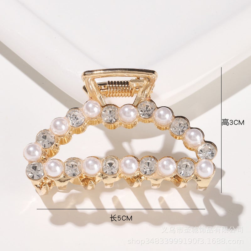 Generic Korean-style Pearl Top Clip Hairpin Alloy Electroplated Back Head Grab Clip Simple Fashion Womens All-match Hair Grab Stall Arc-white diamond white pearl