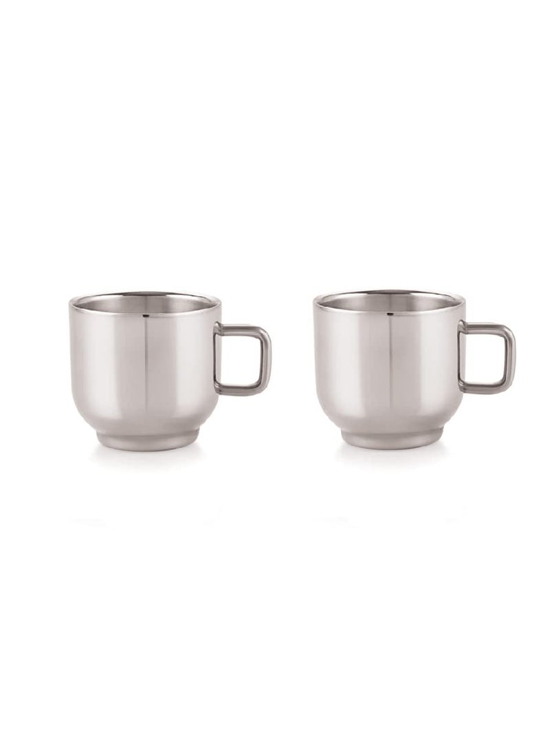 FINALITY FINALITY Stainless Steel Double Wall TipTop Tea Cup Set of 2 Color Silvercapacity100 ml 