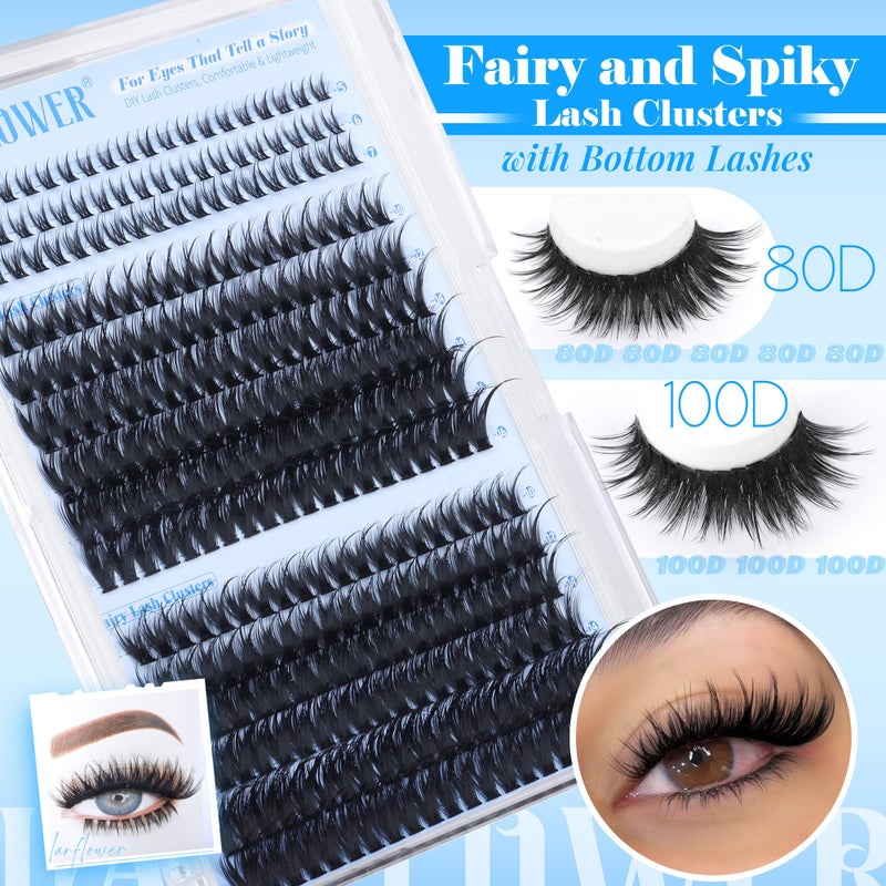 LANFLOWER Wispy Lash Clusters with Bottom Lashes Fairy Eyelash Clusters 300Pcs Spiky Cluster Eyelash Extensions C Curved Cluster Lashes with Bottom Lash Clusters Individual Lashes by Lanflower - Image 5