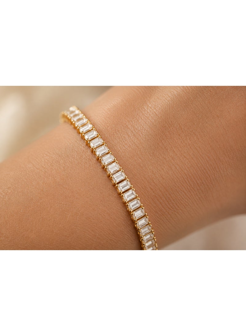 3Diamonds Gold Plated Baguette Zircon Tennis Bracelet for Women - Image 5