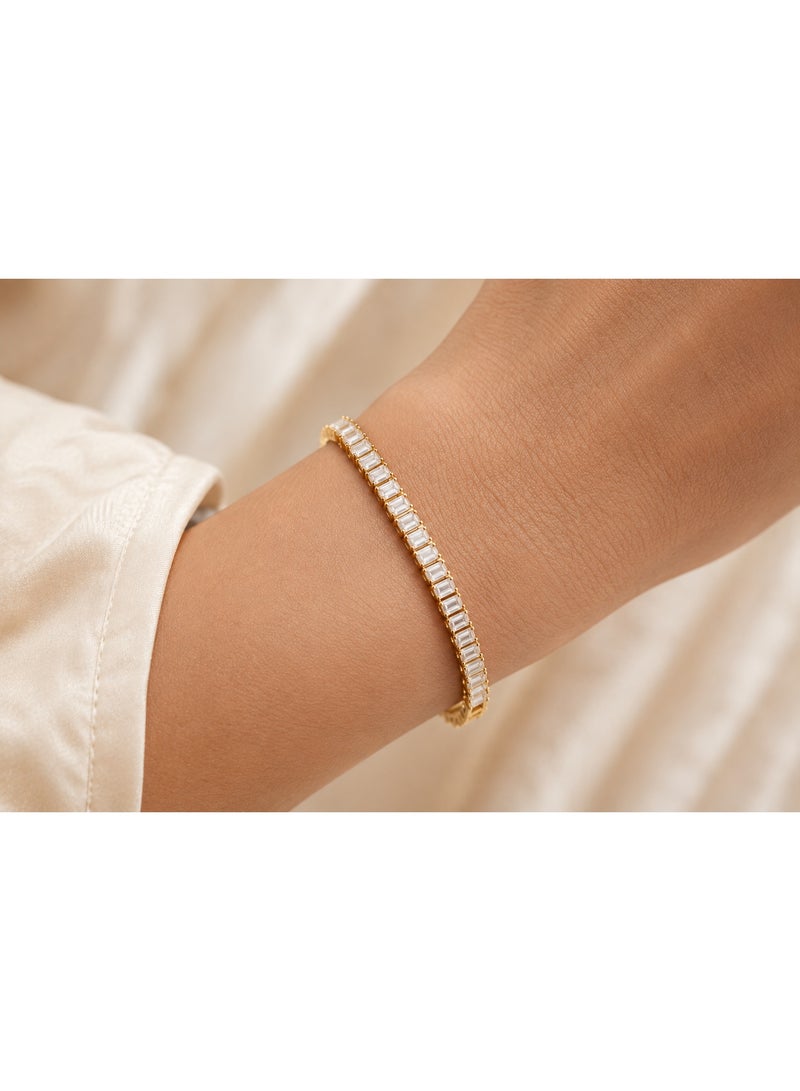 3Diamonds Gold Plated Baguette Zircon Tennis Bracelet for Women - Image 4