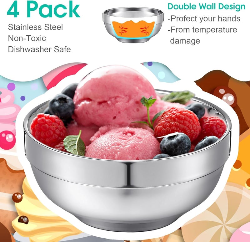 Funnymoom 4 Pack 34 oz Stainless Steel Bowls Double Walled Insulated Soup Ice Cream Metal Mixing Nesting Bowls for Serving Soup Rice Cereal - Image 3