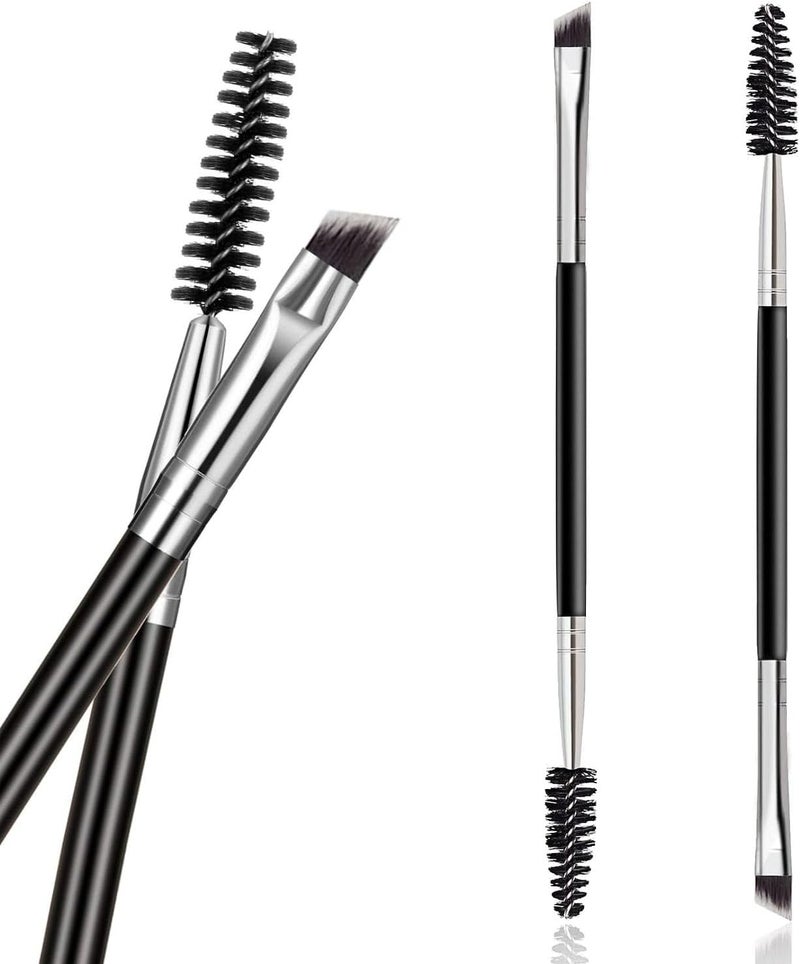 FUIN Duo Eye brow Brush, Angled Eyebrow and Spoolie Brush, Professional Angled Eye Brow Brush and Spoolie Brush, Multi-functional Mini Eyelash Brushes for Eyelashes Extensio Makeup Precision Application - Image 1