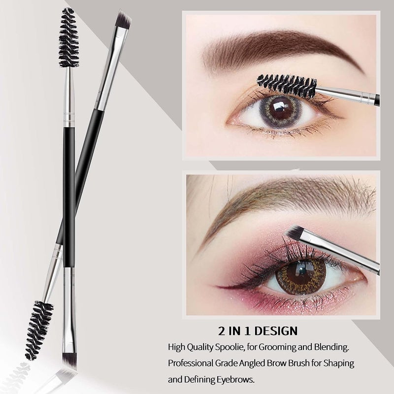FUIN Duo Eye brow Brush, Angled Eyebrow and Spoolie Brush, Professional Angled Eye Brow Brush and Spoolie Brush, Multi-functional Mini Eyelash Brushes for Eyelashes Extensio Makeup Precision Application - Image 3