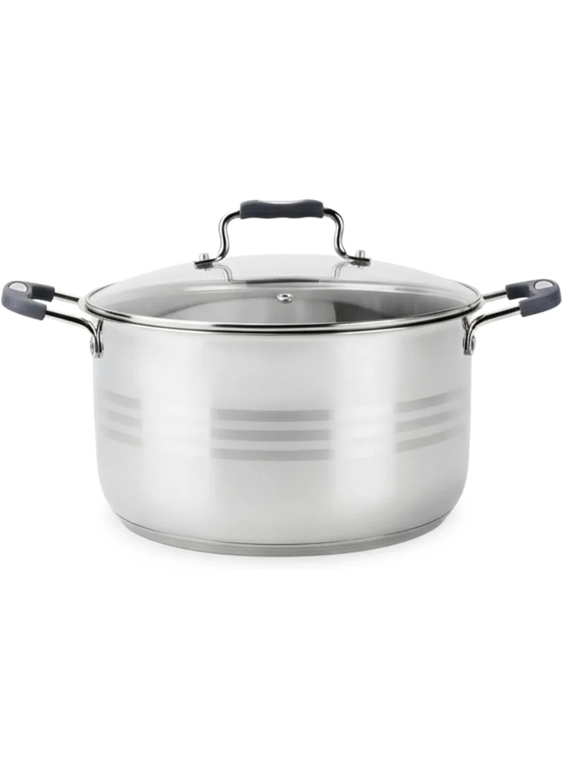 Wilson 3.2L Stainless Steel Casserole Pot, 20cm Deep Stockpot with Silicon Handles & Glass Lid. Small Induction Safe Cooking Pot for Saups & Sauces, Cool-Touch Ergonomic Grip, Mirror Finish Cookware