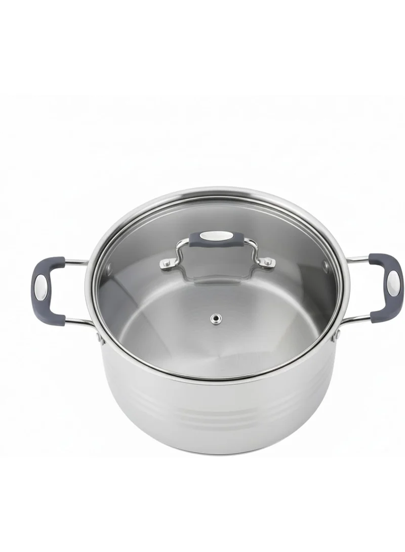 Wilson  Wilson 3.2L Stainless Steel Casserole Pot, 20cm Deep Stockpot with Silicon Handles & Glass Lid. Small Induction Safe Cooking Pot for Saups & Sauces, Cool-Touch Ergonomic Grip, Mirror Finish Cookware  | Best Price UAE