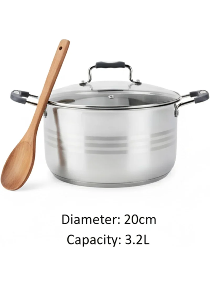Wilson  Wilson 3.2L Stainless Steel Casserole Pot, 20cm Deep Stockpot with Silicon Handles & Glass Lid. Small Induction Safe Cooking Pot for Saups & Sauces, Cool-Touch Ergonomic Grip, Mirror Finish Cookware  | Best Price UAE