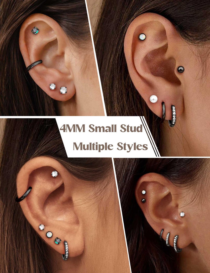 Jstyle Hypoallergenic Black Stud Hoop Earrings for Women Small Flat Back Surgical Stainless Steel Earrings for Sensitive Ears Trendy Black Hoops Cartilage Earring Stack Set Multiple Piercing Jewelry - Image 4