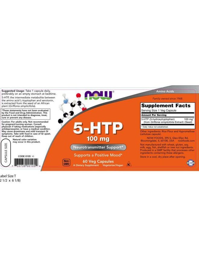 ناو فودز كبسولات 5-HTP بتركيز 100 مللي جم من 60 كبسولة نباتية - Image 4