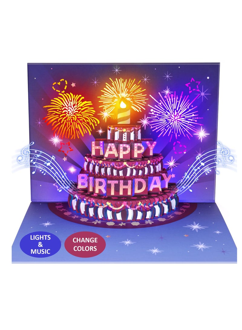 SOLARAE Birthday Cards, Light & Sound, Fireworks Light Show, 3D Pop up Happy Birthday Card Birthday Gifts for Women Men Husband Wife Kids Greeting Premium Cards With Envelopes, Space for Personalization - Image 1