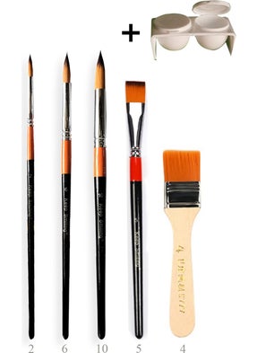 Vox Art Watercolor Brush Set 5 Pieces + Palette Gift (Tip No:y-2,6,10, D-5, Z-4) 