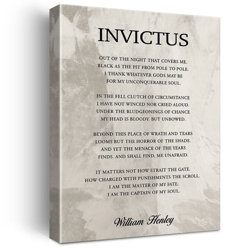 LEXSIVO Inspirational Invictus Poem Print Canvas Wall Art Home Office Dorm Decor Retro Motivational Literature Poetry Painting 12x15 Canvas Poster Framed Ready to Hang 