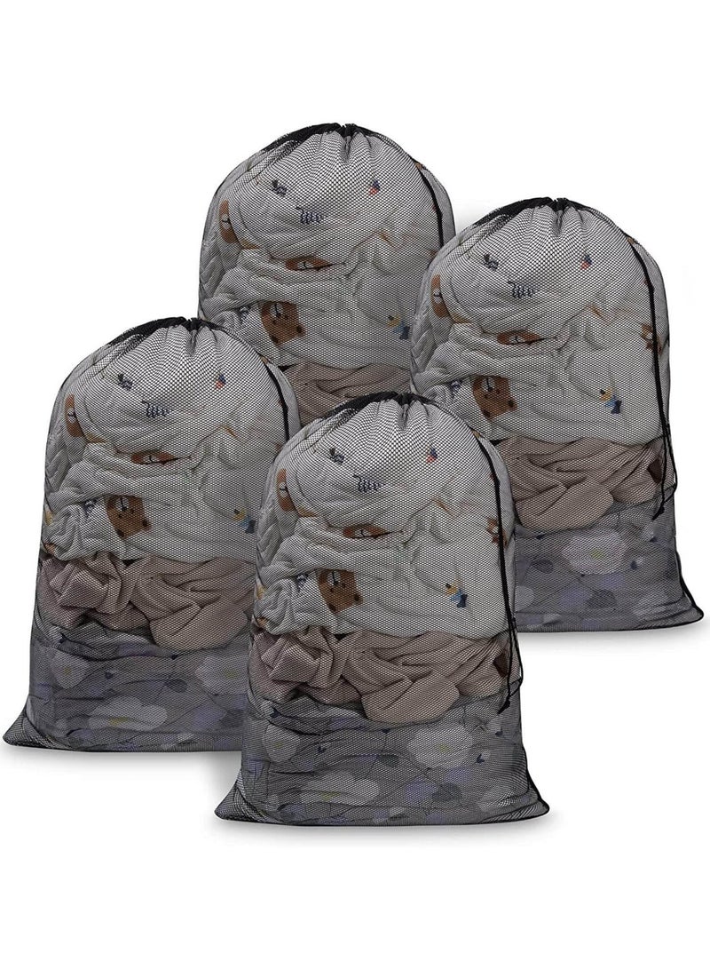 4-Piece Heavy Duty Drawstring Laundry Bags Set - Large Mesh Storage Pouches for Dirty Clothes, Toys, Bedding  Seasonal Organizing - Image 1