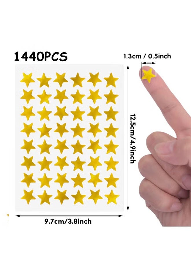 هابي دي ملصقات النجوم الذهبية للأطفال لمكافأة الطلاب والمعلمين، 1440 قطعة من ملصقات النجوم الذهبية، 30 ورقة ملصقات صغيرة لاصقة ذاتياً - Image 2