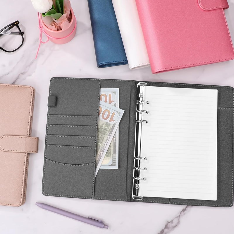 Antner A5 Binder 6 Ring Refillable Notebook Budget Planner Cover for Cash Organizer, PU Leather Loose Leaf Photocard Holder Aesthetic Binder with Magnetic Buckle for A5 Planner Inserts, Glitter Black - Image 4