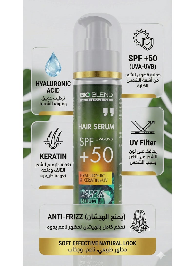 Bio Blend - Hair Serum with SPF50+ – Keratin & Hyaluronic Acid, Sun Protection (UVA/UVB), Repairs Damage, Reduces Frizz, Hydrates & Boosts Shine - Image 3