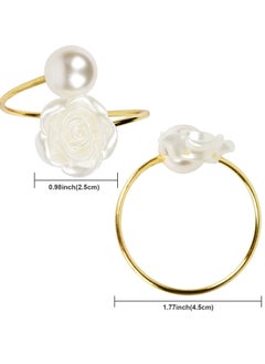 KASTWAVE Napkin Rings, White Rose Pearl Dining Table Napkin Ring Holder, Vintage Paper Towel Rings for Valentine's Day Wedding Banquet Home Table Decorations 6 Pcs  - Image 5
