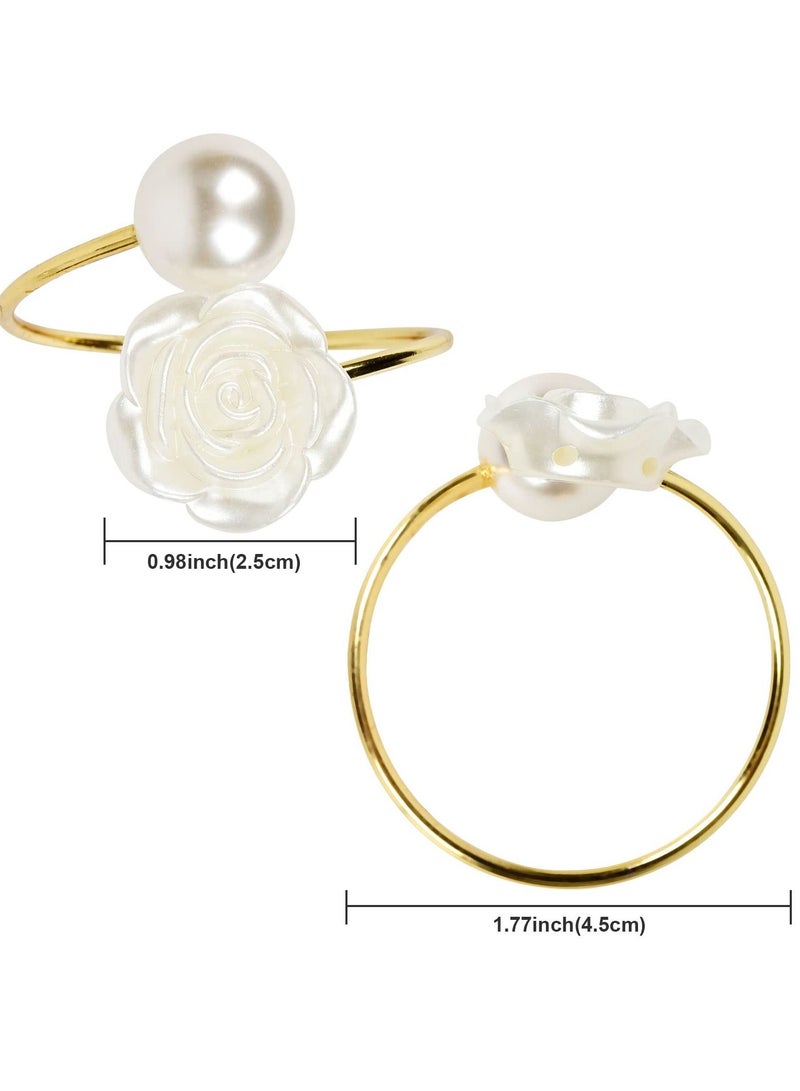 KASTWAVE Napkin Rings, White Rose Pearl Dining Table Napkin Ring Holder, Vintage Paper Towel Rings for Valentine's Day Wedding Banquet Home Table Decorations 6 Pcs  - Image 5