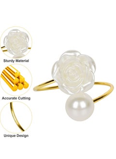 KASTWAVE Napkin Rings, White Rose Pearl Dining Table Napkin Ring Holder, Vintage Paper Towel Rings for Valentine's Day Wedding Banquet Home Table Decorations 6 Pcs  - Image 2