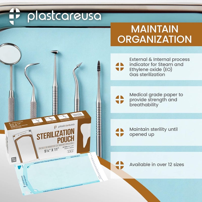 PlastCare USA Store 200 5.25 x 10 Self Sealing Sterilization Pouches - Autoclave Sterilizer Bags Pouch for Sterilizing Dental Medical Instruments and Cleaning Tools - Latex-Free, Color Changin Indicator by - Image 4