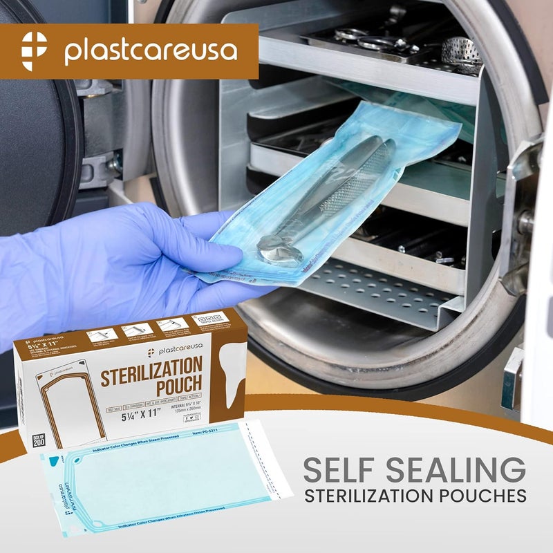PlastCare USA Store 200 5.25 x 10 Self Sealing Sterilization Pouches - Autoclave Sterilizer Bags Pouch for Sterilizing Dental Medical Instruments and Cleaning Tools - Latex-Free, Color Changin Indicator by - Image 2