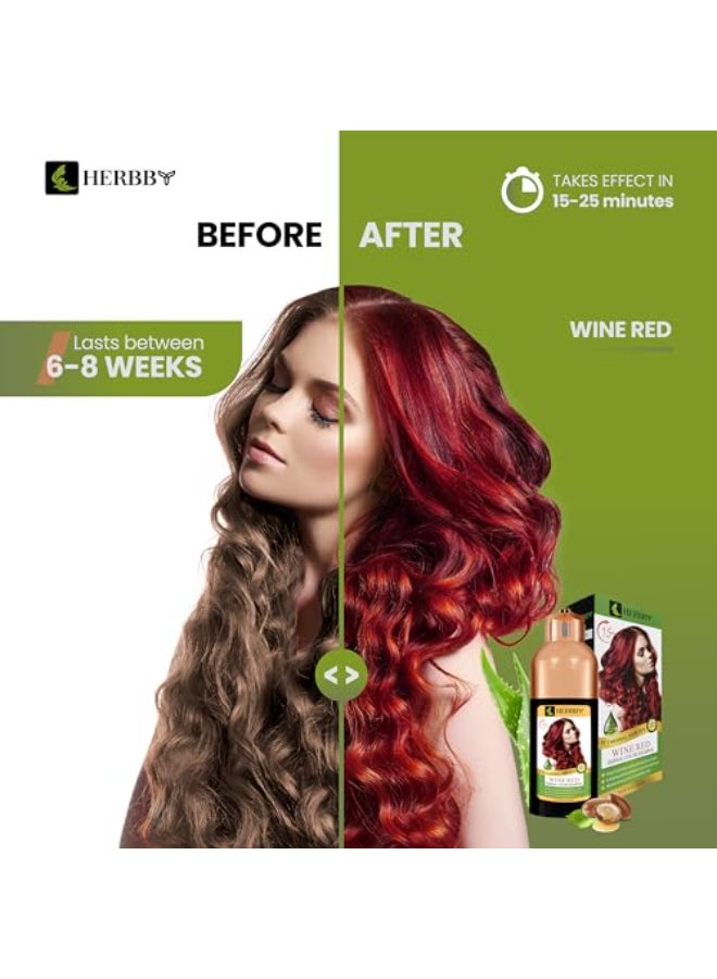 HERBBY Hair Color Shampoo for Gray Hair CoverageColor Transform with 9 Herbal Extracts Long Lasting68 WeeksShinyEvenly ColoredInstant Hair Dye ShampooConditioner 500 Ml WINE RED COLOR - Image 4