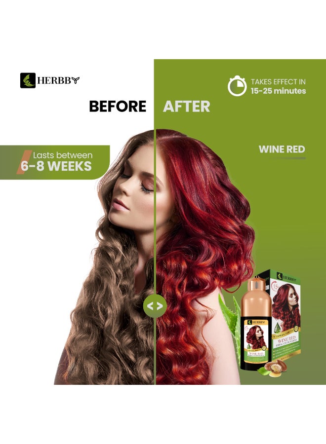 HERBBY Hair Color Shampoo for Gray Hair CoverageColor Transform with 9 Herbal Extracts Long Lasting68 WeeksShinyEvenly ColoredInstant Hair Dye ShampooConditioner 500 Ml WINE RED COLOR - Image 5