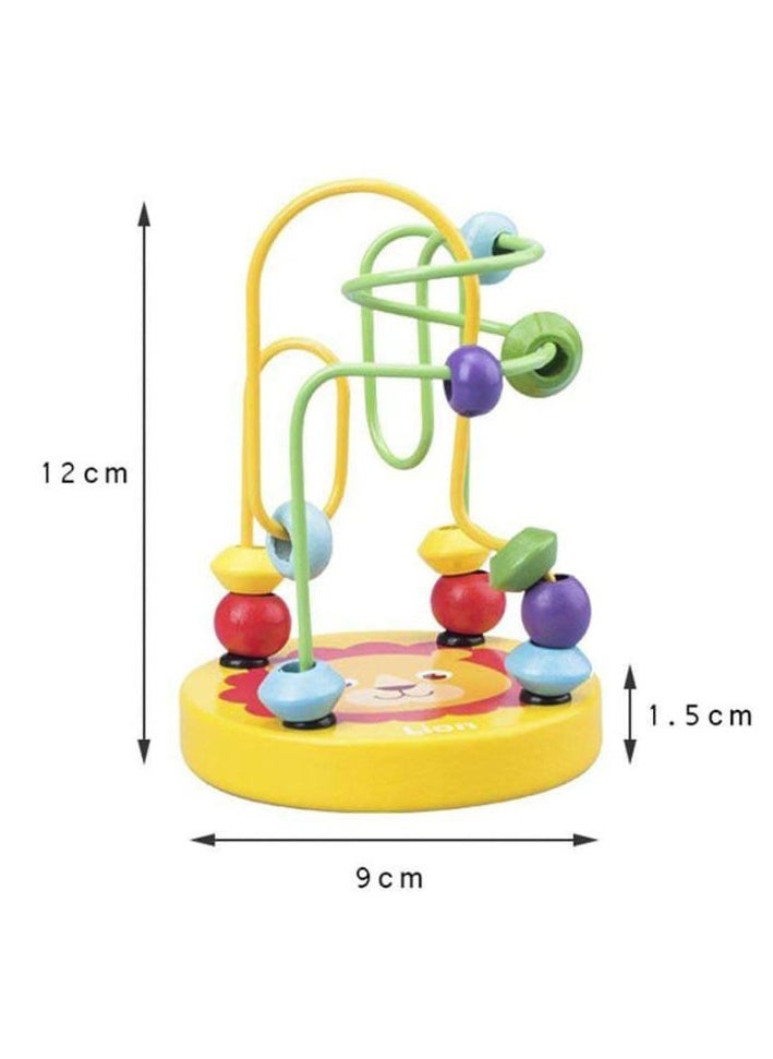 Small educational bead maze game learns from wires and colored beads - one piece, wooden puzzle in the shape of a lion