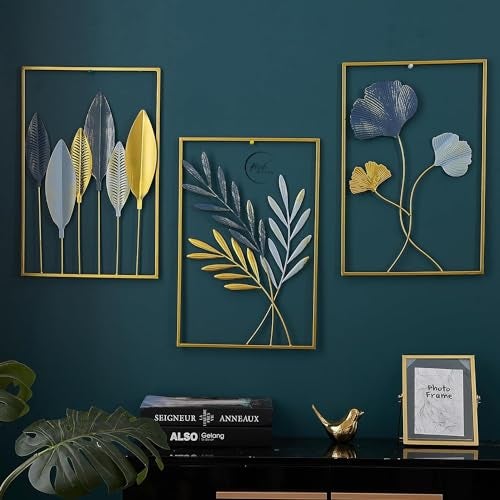 RIZIK STORE™ Metal wall art Abstract Figures Wall Sculpture for Home Decor, Living room & Bedroom (Blue & Gold) - Image 5