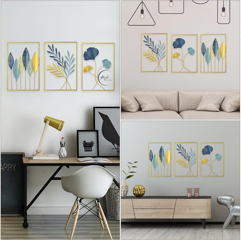 RIZIK STORE™ Metal wall art Abstract Figures Wall Sculpture for Home Decor, Living room & Bedroom (Blue & Gold) - Image 3