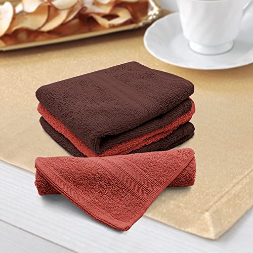 Sassoon Anatolia 4 Piece Cotton Face Towel/Hanky in 500 GSM (30cm X 30cm) - Cocoa-Rust - Image 1
