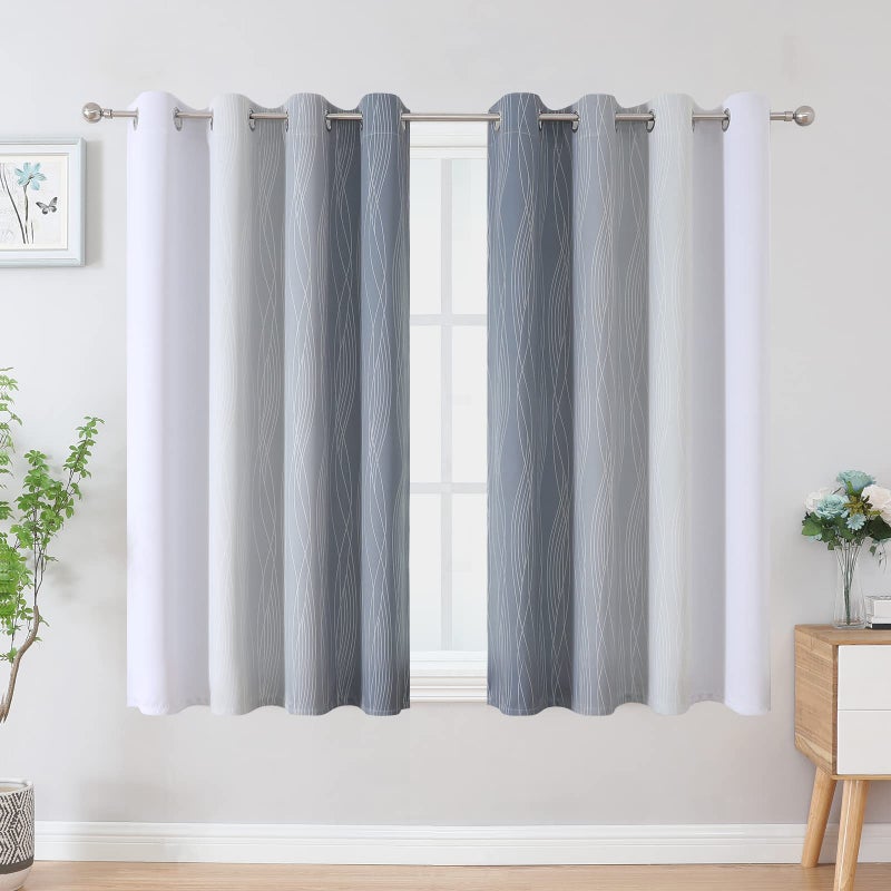 Estelar Textiler Grayish White and Grey Blackout Curtains for Living Room  Ombre Thermal Insulated Noise Reducing Blackout Drapes for Bedroom  Full Room Darkening Grommet Curtains  52Wx45L  2 Panels - Image 2
