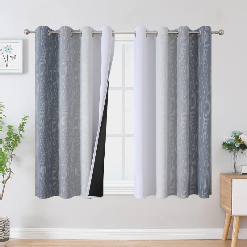 Estelar Textiler Grayish White and Grey Blackout Curtains for Living Room  Ombre Thermal Insulated Noise Reducing Blackout Drapes for Bedroom  Full Room Darkening Grommet Curtains  52Wx45L  2 Panels - Image 1