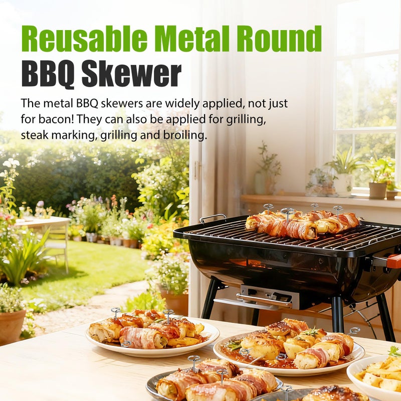 senkap 60 Pcs Reusable Stainless Steel Mini Skewers,Round BBQ Skewer 1.75 Inch,Air Fryer Skewers,Upgrade Your BBQ Game with These Metal Pins for Grilling Steak Bites, Bacon, and Fruit on Party Platters - Image 2