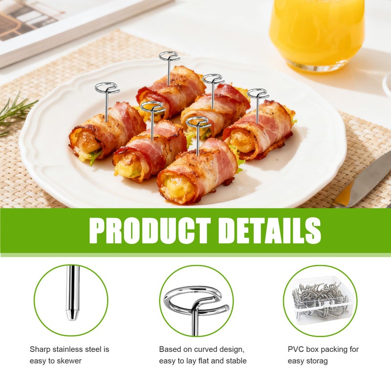 senkap 60 Pcs Reusable Stainless Steel Mini Skewers,Round BBQ Skewer 1.75 Inch,Air Fryer Skewers,Upgrade Your BBQ Game with These Metal Pins for Grilling Steak Bites, Bacon, and Fruit on Party Platters - Image 4