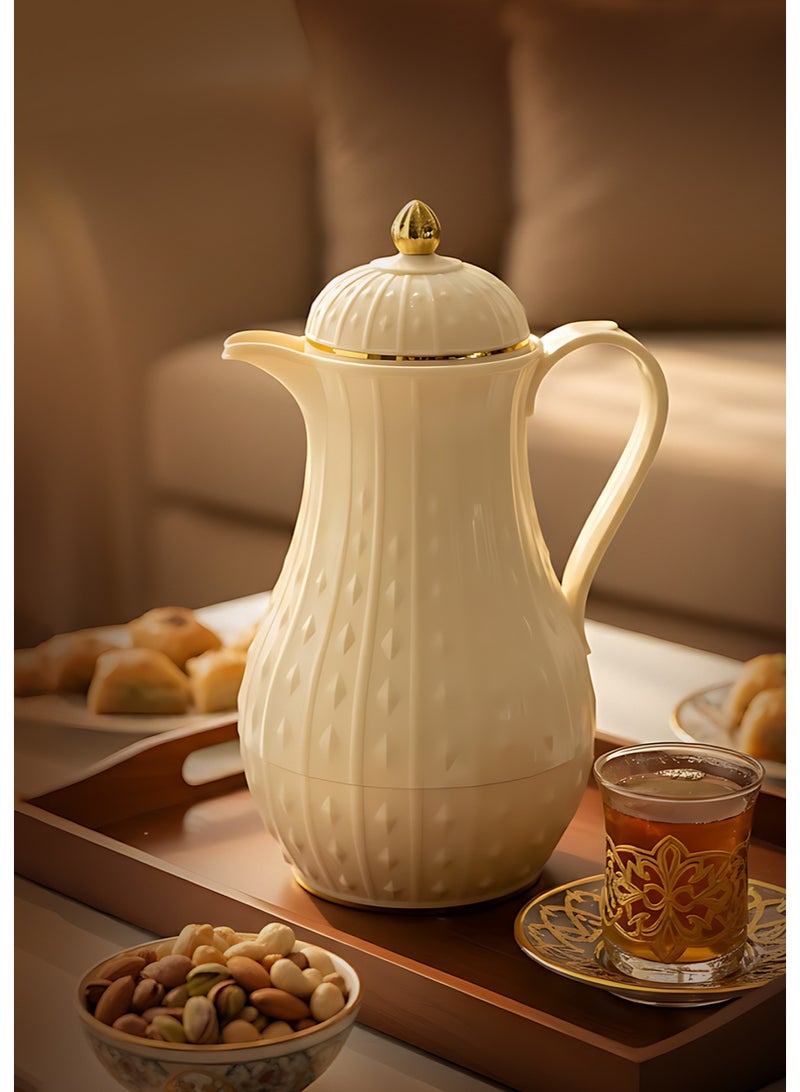 Bisbell Royal Gold Vacuum Flask 1.0L Double Wall Insulated Thermal Coffee & Tea Pot, 24-Hour Hot & Cold, Leak-Proof Lid, Cream White - Image 1