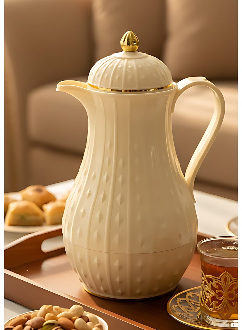 Bisbell Royal Gold Vacuum Flask 1.0L Double Wall Insulated Thermal Coffee & Tea Pot, 24-Hour Hot & Cold, Leak-Proof Lid, Cream White - Image 2