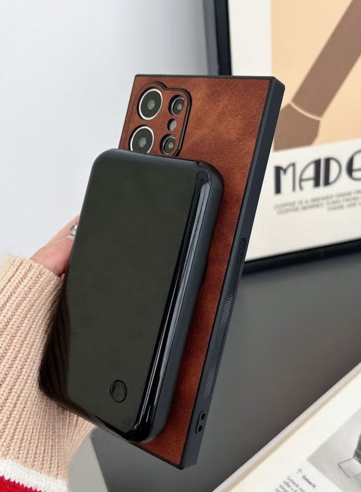 Lambskin Leather Elk Pattern Case For Samsung S24 Ultra Shockproof Magnetic For Magsafe Wireless Charge Cover Soft Faux Leather Phone Case,[Compatible with Mag-Safe] Premium Protective Cover (Brown)  - Image 4