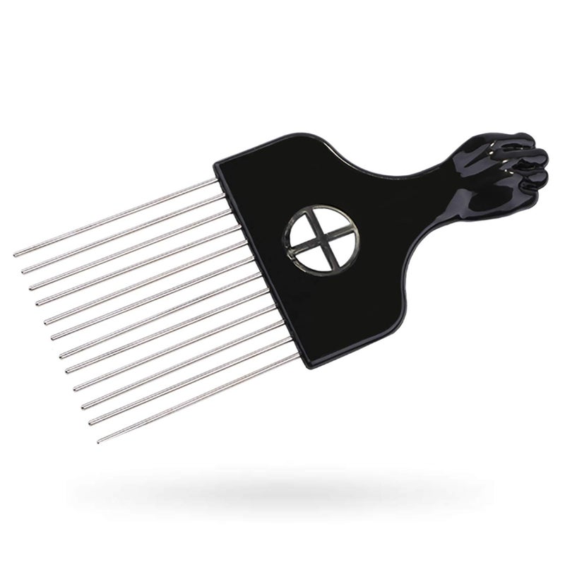 LEADUWAY Hair Pick Hair Comb Metal Pick Comb Detangle Wig Braid Hair Styling Comb Black 1 PACK