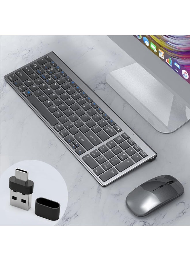 لوحة مفاتيح وفأرة قابلة للشحن عن بُعد، مستقبل ياكيتير USB A و Type C للفأرة ولوحة المفاتيح اللاسلكية 2.4G، لوحة مفاتيح وفأرة لشحن Type C لأجهزة الكمبيوتر واللابتوب ومكتب العمل والهاتف.