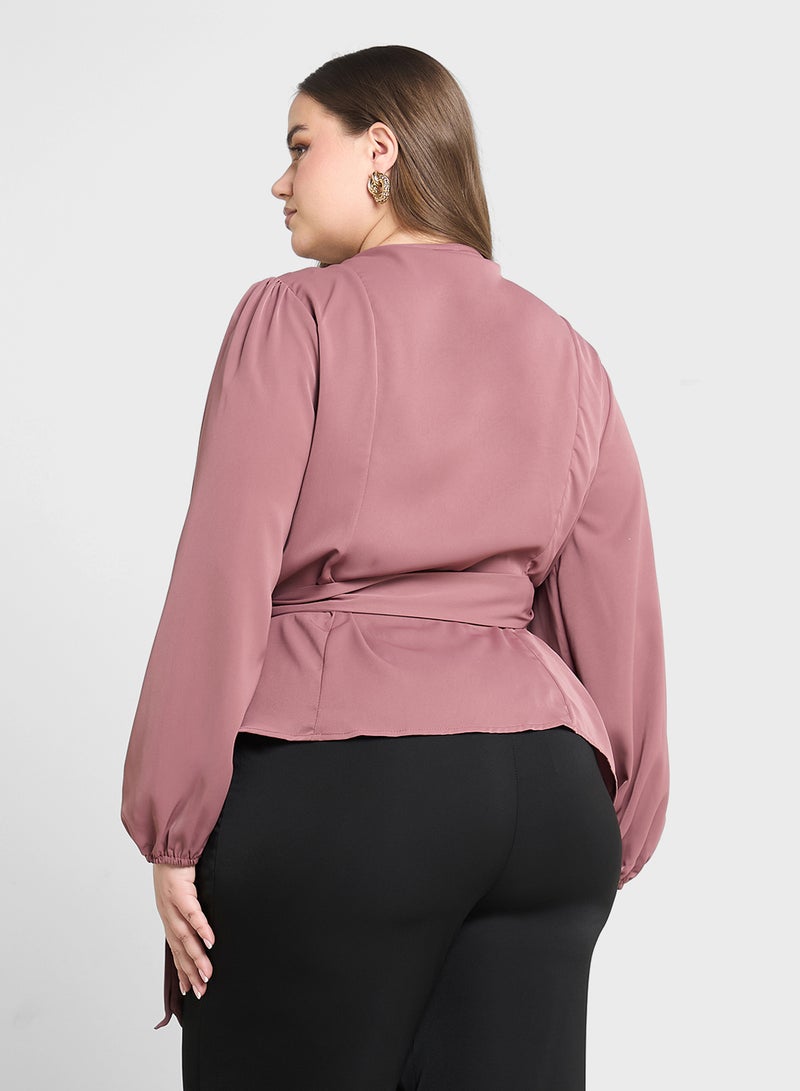 Ginger Plus V Neck Wrap Tie Up Blouse  - Image 2