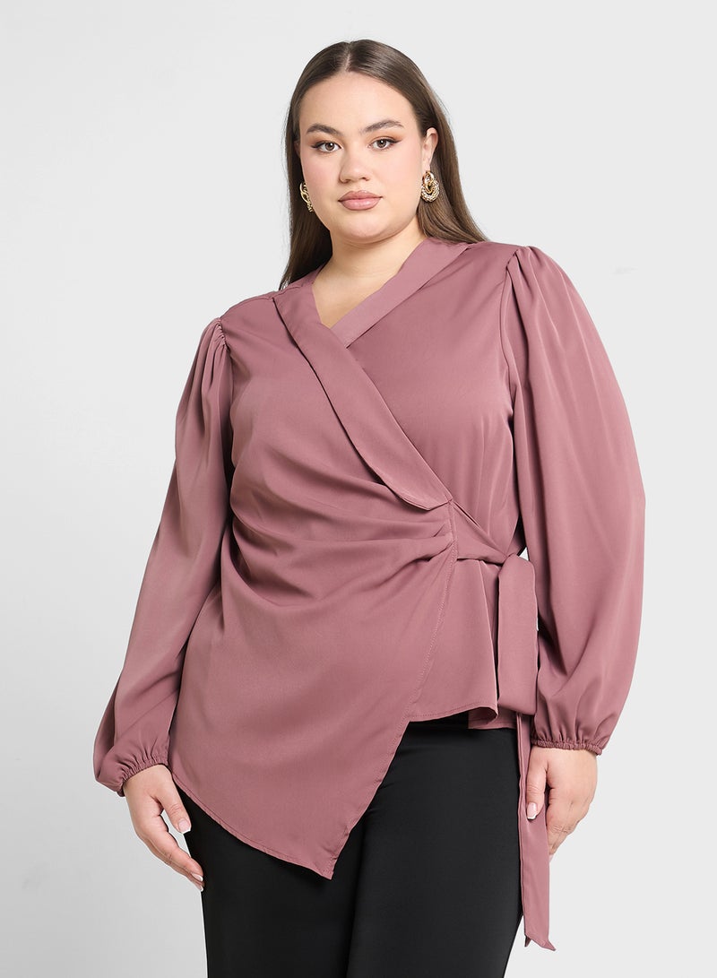 Ginger Plus V Neck Wrap Tie Up Blouse  - Image 1