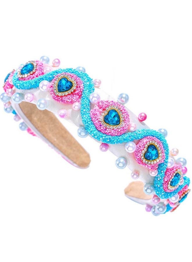 Fstrend Rhinestone Princess Headband Sparkly Crystal Party Headwear Queen Costume Hair Accessories Decoration For Women And Girls (Blue Heart Crystal) - Image 1