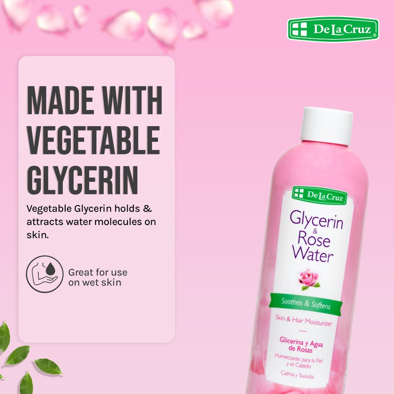 De La Cruz Rose Water and Glycerin for Face - Rosewater Facial Toner and Moisturizer for Skin and Hair 8 fl oz. (236 mL) - 1 Bottle - Image 4
