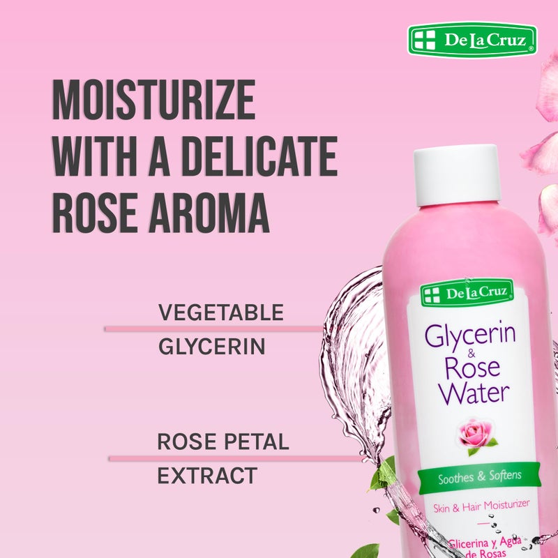 De La Cruz Rose Water and Glycerin for Face - Rosewater Facial Toner and Moisturizer for Skin and Hair 8 fl oz. (236 mL) - 1 Bottle - Image 5