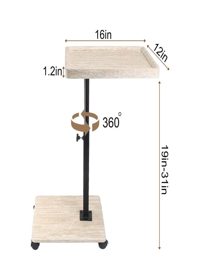 Simcat Adjustable Height C Shaped End Table, 360° Swivel Side Table TV Tray for Small Place, Couch Tables with Wheels Sofa, Bed, Chair (White Grain) - Image 3