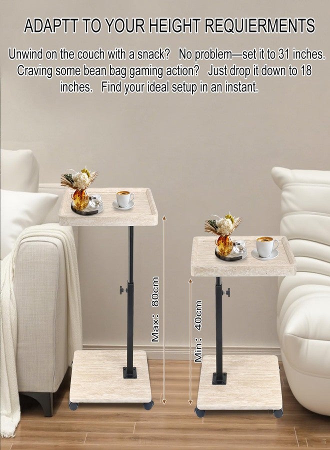 Simcat Adjustable Height C Shaped End Table, 360° Swivel Side Table TV Tray for Small Place, Couch Tables with Wheels Sofa, Bed, Chair (White Grain) - Image 4